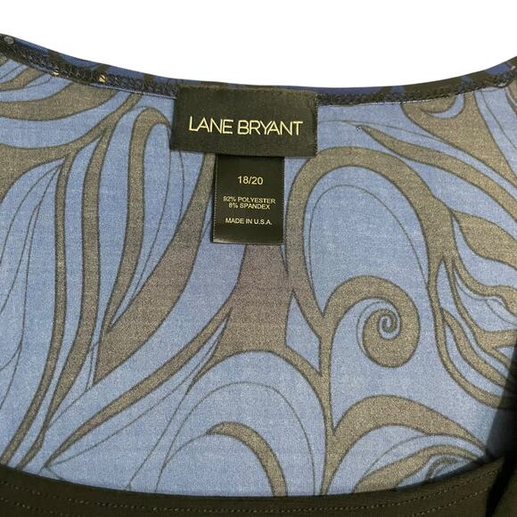Lane Bryant Womens Blouse Size 18/20 Blue Black Silver Sparkle Tie Back Shirt - Picture 7 of 11